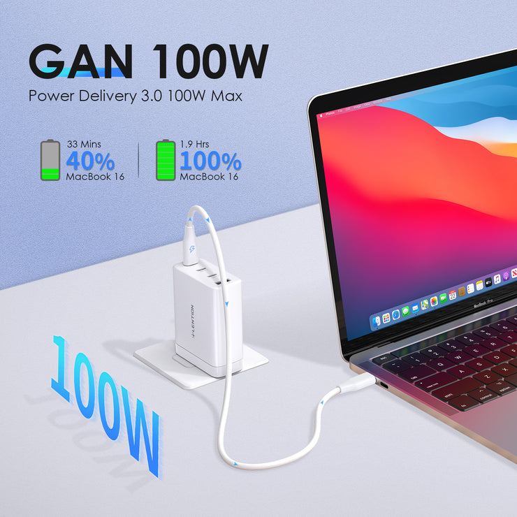 LENTION GaN 100W Gallium Nitride Fast Charger US and JP Standard (PQ1002Pro-WHI)