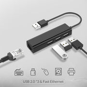 LENTION USB-A to 3 USB 2.0 Ports Hub with RJ45 LAN Adapter-Lention.com-Lention.com