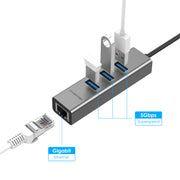 LENTION USB-C to 3-Port USB 3.0 Hub with Gigabit Ethernet LAN Adapter-  Compatible 2020-2016 MacBook Pro 13/15/16, New Mac Air/Surface/iPad Pro, Chromebook, More - Lention.com