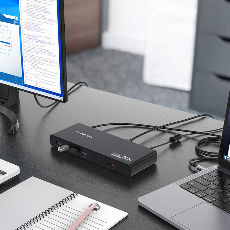 LENTION 5K USB C & USB A Docking Station with HDMI, DisplayPort Dual 4K Displays, Gigabit Ethernet, Audio Adapter, 6 USB 3.0 (D92)
