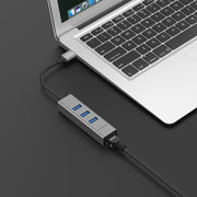 LENTION USB-A to 3 USB 3.0 10cm/0.5m Hub with Gigabit Ethernet LAN Adapter - Lention (Space Gray/Silver)