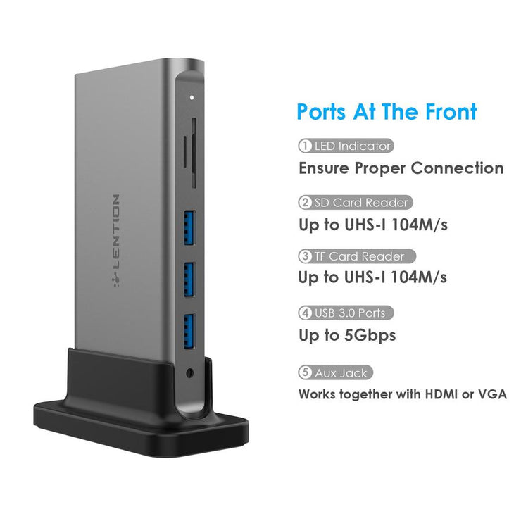 LENTION 10 in 1 Long Cable USB C Docking Station (CB-D55)