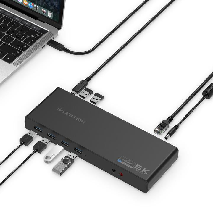 LENTION 5K USB C & USB A Docking Station with HDMI, DisplayPort Dual 4K Displays, Gigabit Ethernet, Audio Adapter, 6 USB 3.0 (D92)