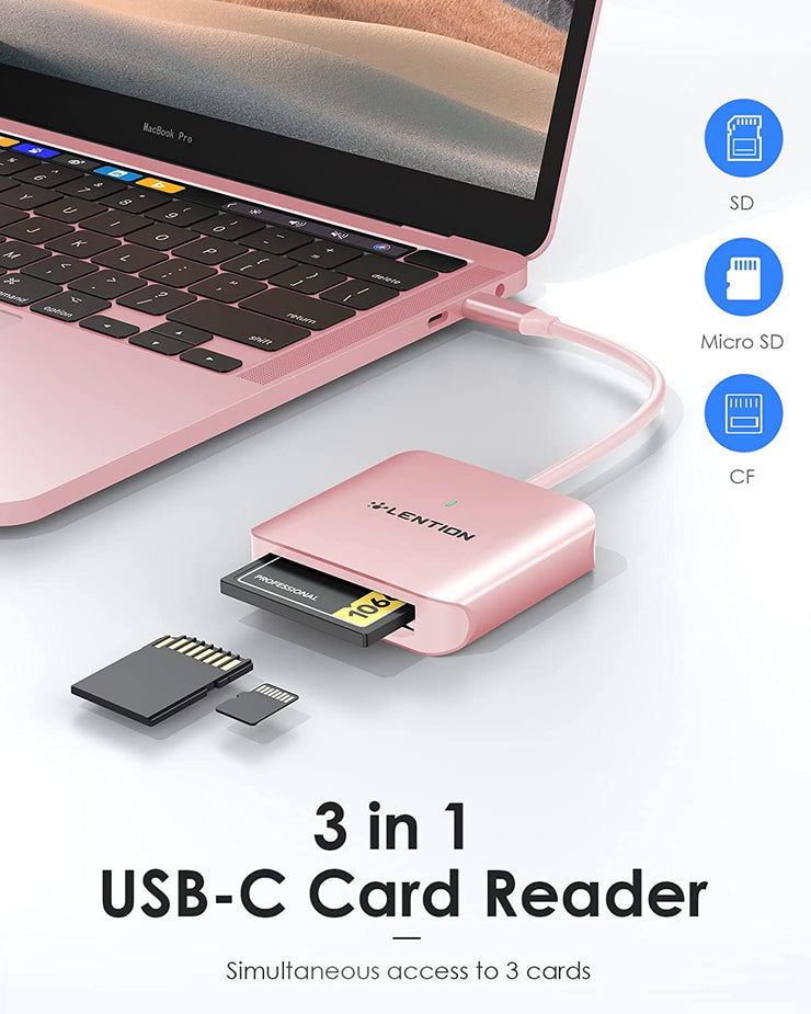 LENTION USB-C to CF/ SD/ Micro SD Card Reader, SD 3.0 Card Adapter (CB-C8s)