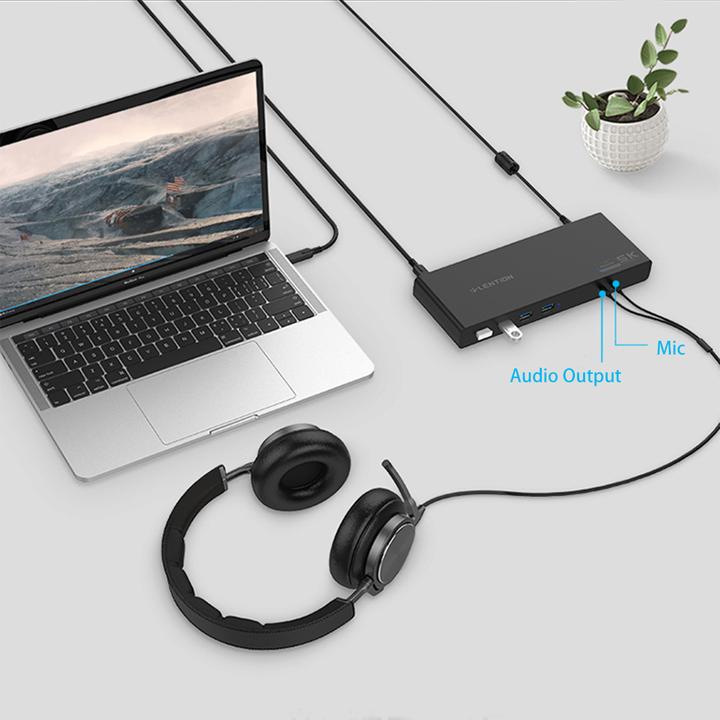 LENTION 5K USB C & USB A Docking Station with HDMI, DisplayPort Dual 4K Displays, Gigabit Ethernet, Audio Adapter, 6 USB 3.0 (D92)