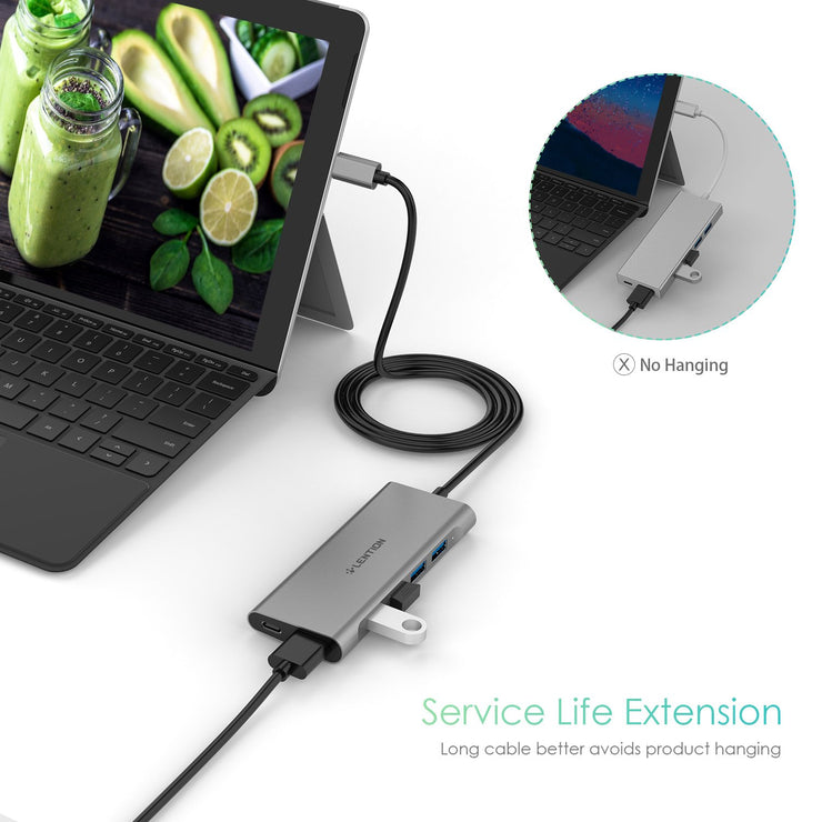LENTION 6 in 1 Long Cable USB-C Hub with 4K HDMI, 4 USB 3.0, and PD (CB-C35H)