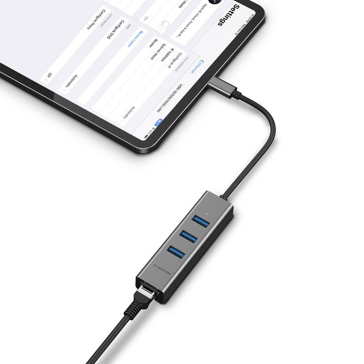 LENTION USB-C to 3 USB 3.0 Ultra Slim Hub with Gigabit Ethernet LAN Adapter | Lention.com