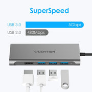 LENTION USB C Hub for new macbook air & pro 13/15/16 (with thunderbolt 3 ports)macbook 12/new imac /imac pro - with 4K HDMI, 3 USB 3.0, SD 3.0 Card Reader | Lention.com
