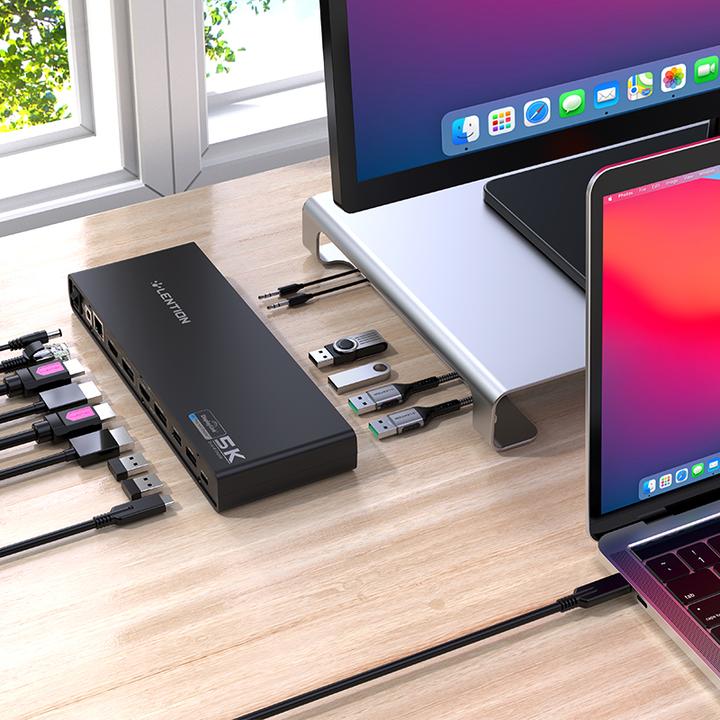LENTION 5K USB C & USB A Docking Station with HDMI, DisplayPort Dual 4K Displays, Gigabit Ethernet, Audio Adapter, 6 USB 3.0 (D92)