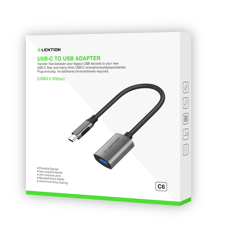 LENTION USB C to USB 3.0 Adapter, Type C Male to USB A Female (CB-C6)