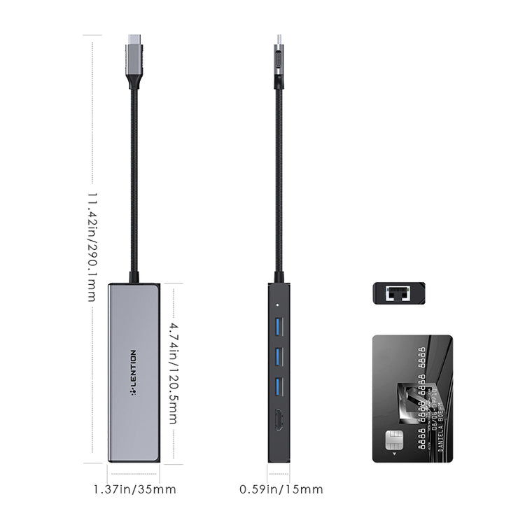 LENTION USB-C to 3 USB 3.0 Hub with 4K HDMI and Gigabit Ethernet LAN Adapter (CB-C25)