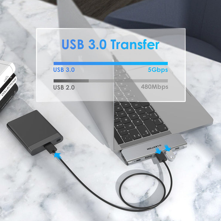 USB C Portable Hub with 60W Power Delivery, Dual 4K HDMI for Multiple Screens Display, 2 USB 3.0 & USB C Data | Buy Online in US/CA | Lention.com