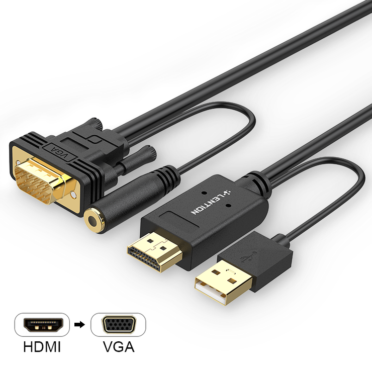 $11.99 - LENTION 6.6ft Gold Plated 1080P USB-A HDMI to 3.5mm VGA Cable