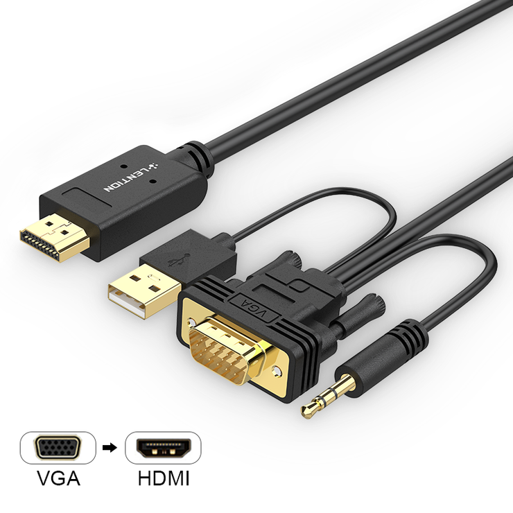 Gold Plated VGA to USB-A, HDMI, 3.5mm Cable Adapter from Lention.com.